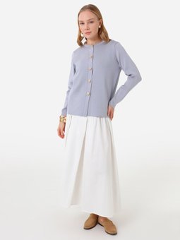 Yüksek Bel Dökümlü Uzun Beyaz Etek