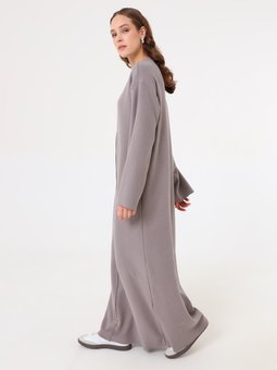Yumuşak Tuşeli Dikiş Detaylı Koyu Gri Elbise