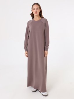 Yumuşak Tuşeli Koyu Vizon Elbise