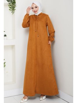 Gizli Fermuarlı Süet Taba Ferace