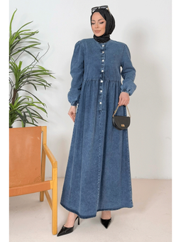 Mavi Anter Düğmeli Elbise Kot