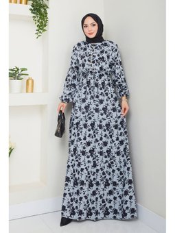 Serra Yarım Düğmeli Dokuma Viskon Gri Elbise