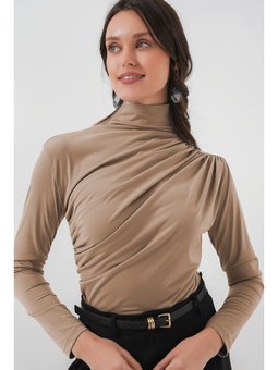 Büzgü Detaylı Sandy Bej Bluz