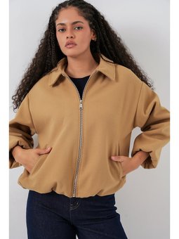 Büzgülü Oversize Kaşe Hardal Ceket