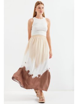 Desenli Uzun Viskon Bej Etek