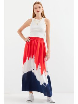 Desenli Uzun Viskon Kırmızı Etek