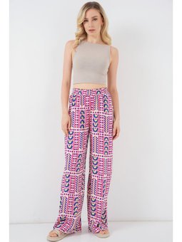 Desenli Viskon Fuşya Pantolon