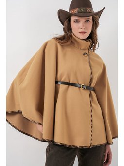 Dikiş Detaylı Kaşe Hardal Panço