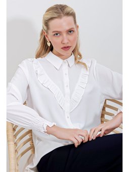 Fırfırlı Uzun Kol Beyaz Gömlek