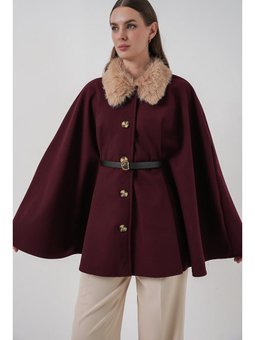 Kemerli Kaşe Bordo Panço