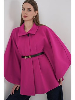 Kemerli Kaşe Koyu Pembe Panço