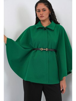 Kemerli Kaşe Koyu Yeşil Panço