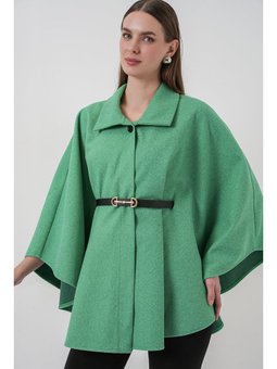 Kemerli Kaşe Yeşil Panço