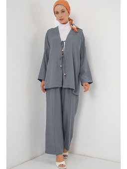 Keten Kimono İkili Gri Takım