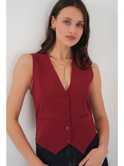 Kısa Dokuma Bordo Yelek