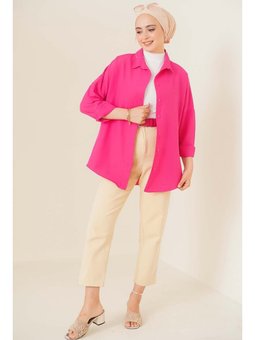 Oversize Basic Koyu Pembe Gömlek