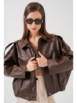 Oversize Deri Kahverengi Ceket