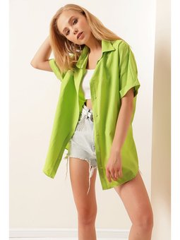 Oversize Kısa Kollu A.yeşil Gömlek