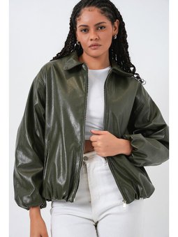 Oversize Suni Deri Haki Ceket