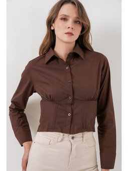 Slim Fit Poplin Kahverengi Gömlek