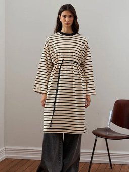 İplik Çizgili Siyah Tunik