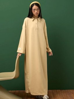 İplik Polo Yaka Bej Elbise