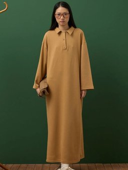 İplik Polo Yaka Karamel Elbise