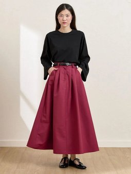 Keten Tek Düğmeli Bordo Etek