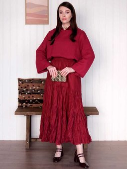 Kraş Kat Kat Bordo Etek