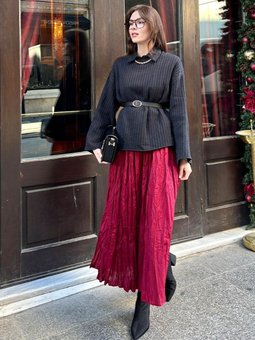 Kraşlı Bohem Bordo Etek