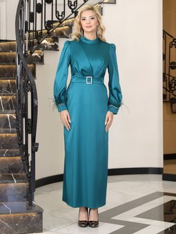 Lara Saten Yeşil Abiye Elbise