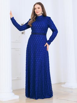 Lina Tesettür İndigo Abiye Elbise