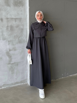 Eslem Yelekli Gri Elbise