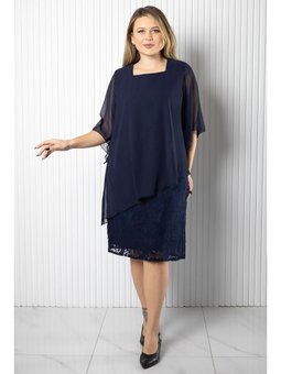 İncili Şifon Lacivert Abiye Elbise