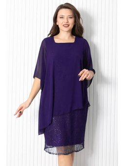 İncili Şifon Mor Abiye Elbise