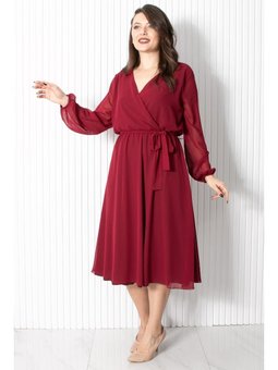 Kemer Detaylı Şifon Mürdüm Abiye Elbise