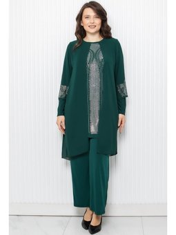 Taş Baskı Detaylı İkili Takım Yeşili Zümrüt