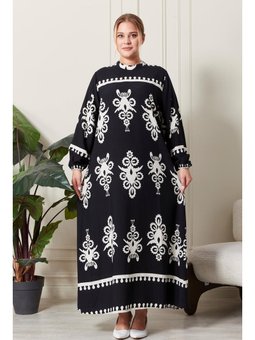 Büyük Beden Hakim Yaka Siyah Elbise