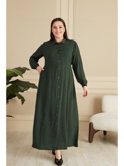Kadin Buyuk Beden Çıtır Desen Yazlik Tesettur Zümrüt Yeşili Elbise
