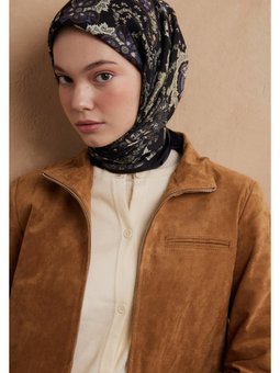 Enya Desen Pamuk İpek Acı Kahve Eşarp