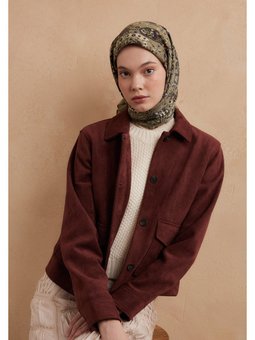 Enya Desen Pamuk İpek Yeşil Eşarp