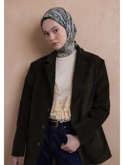 Etnıc Floral Desen Pamuk İpek Soft Yeşil Eşarp