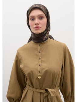 Fall Breeze Desen Pamuklu Viskon Eşarp Kahve