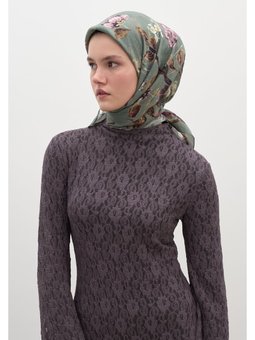 Flower Rain Desen Pamuklu Viskon Eşarp Çağla Yeşil Eşarpi