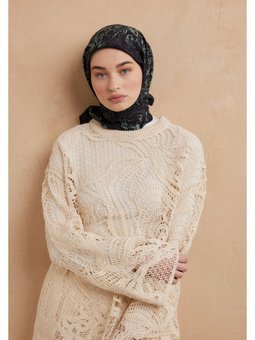 Fressıa Desen Pamuk İpek Siyah Eşarp