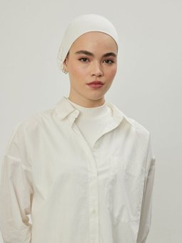 Geniş Hacimli Bağlamalı Bone Ekru