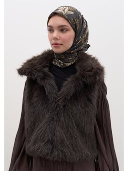 Gısele Desen Pamuklu Viskon Antrasit Eşarp