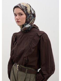 Jasmıne Joy Desen Pamuklu Viskon Siyah Eşarp