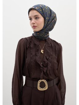 Leana Desen Pamuklu Viskon Lacivert Eşarp