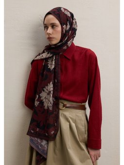 Leone Desen İpek Krep Siyah Şal